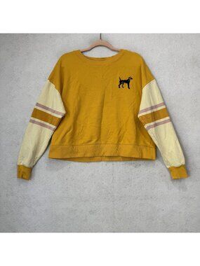 Maeve Sweatshirt Womens Small Yellow Colorblock Dog Graphic Raglan Pullover